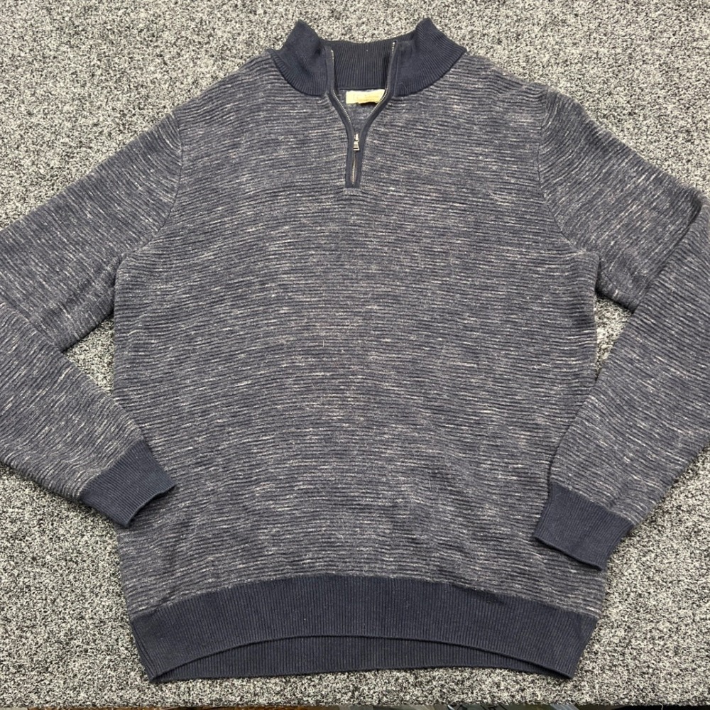 Rorie Whelan Quarter Zip Mens XL Navy Blue Cotton Wool Textured Pullover Sweater